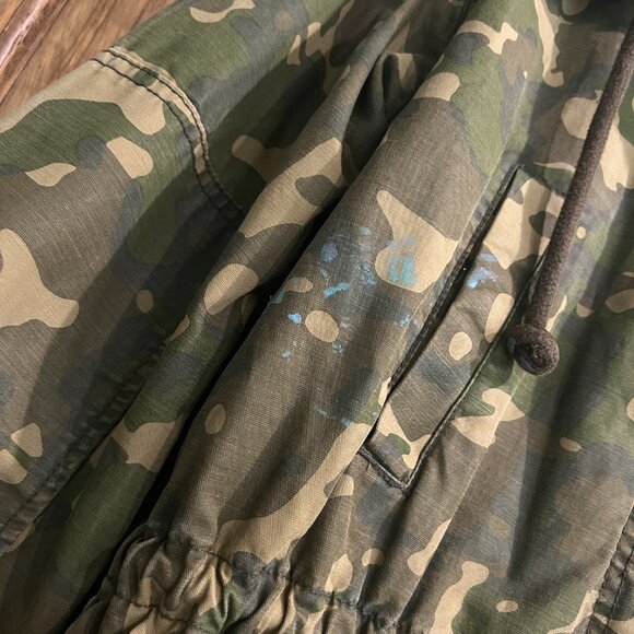 Vintage GAP Camo Anorak Jacket Womens Sz M Grunge Punk Stained Military Faux Fur - Picture 4 of 16